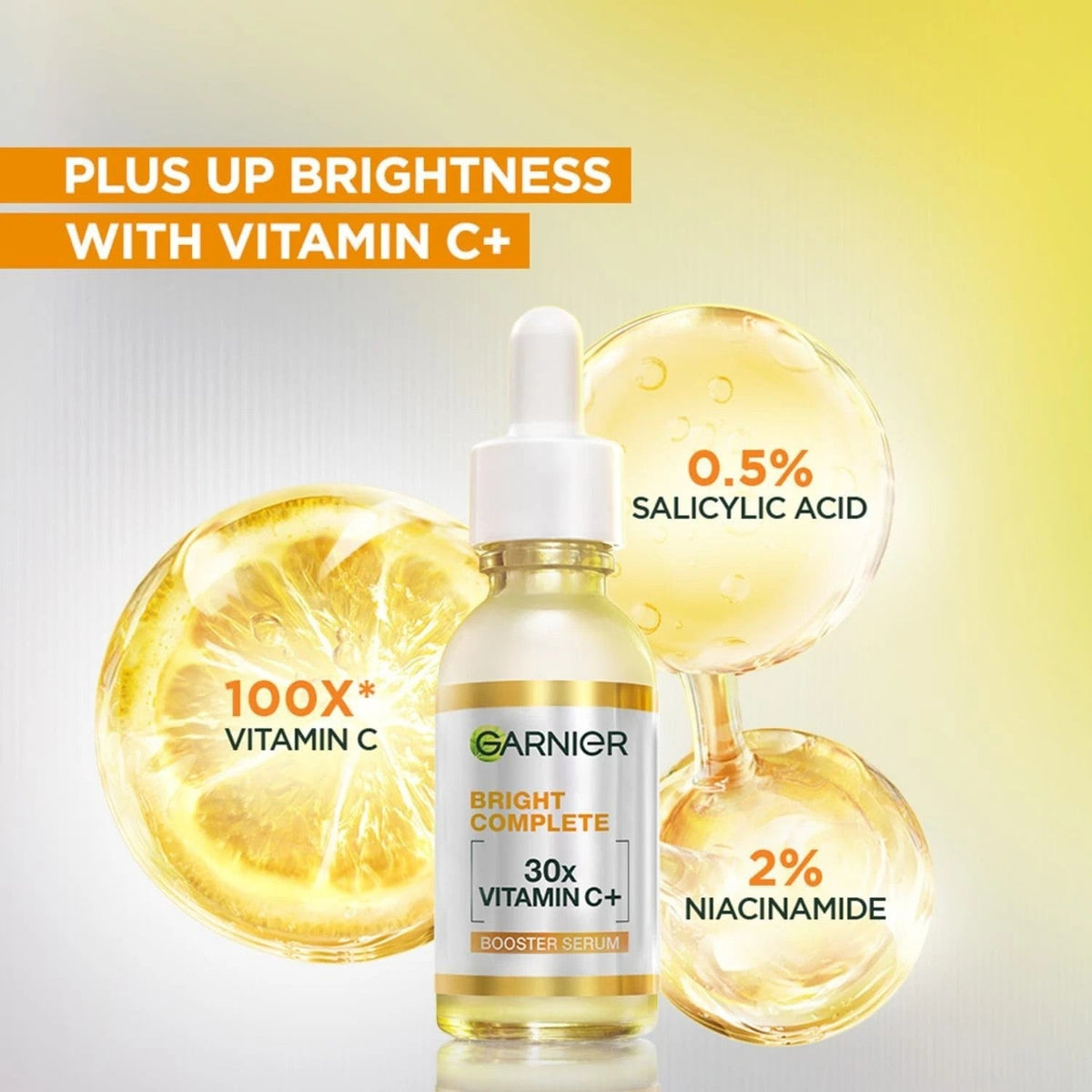 Garnier Sérum Vitamine C — formule 3,5 % — mise en situation (mannequin)